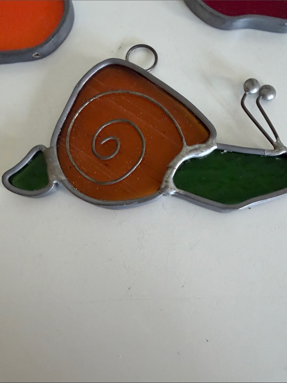 Vintage Stained Glass Fruit & Snail Suncatchers - Orange, Red, Green - Picture 2 of 4